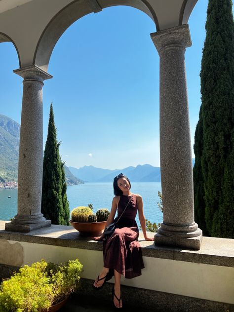 Taken at Villa Monastero, Varenna in Lake Como 🫧 Photo Poses Italy, Lake Como Inspo Pics, Villa Monastero Lake Como, Lake Como Style Women, Lake Como Aesthetic Outfits, Italy Photo Poses, Lake Como Pictures, Villa Monastero Varenna, Lake Como Picture Ideas