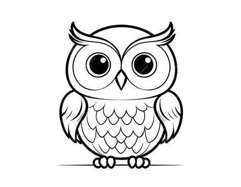 Premium Photo | A black and white drawing of an owl with big eyes coloring book illustration Draw Owl, Owl Black And White, Drawing Of An Owl, Cute Owl Drawing, Owl Coloring Page, Drawing Owl, Owl Coloring, Owl Drawing, Animal Outline