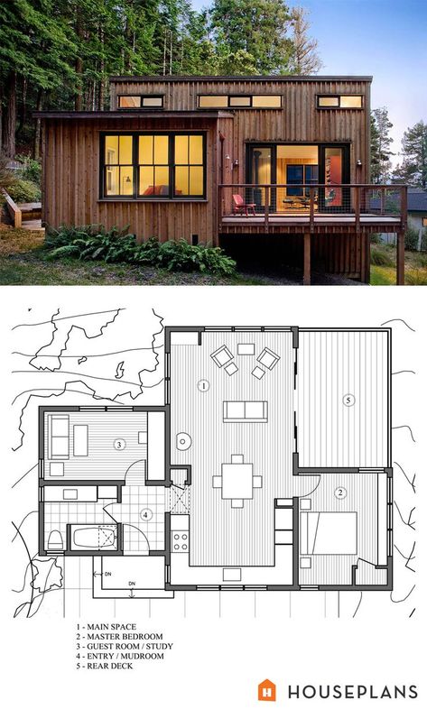 Small 2 bedroom cabin plan 840sft. Plan#891-3 #pin_it @mundodascasas www.mundodascasas.com.br: Cabin House Plans, Modern Style House Plans, Modern Tiny House, Plans Modern, Small Homes, Small Cabin, Cabin Plans, Cabins And Cottages, Modern Cabin