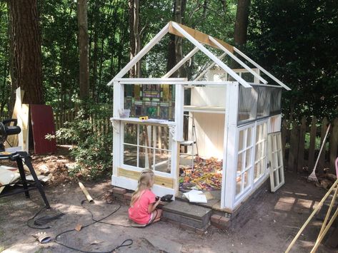 Playhouse Renovation Playhouse To Greenhouse, Greenhouse Playhouse, Diy Playhouse Outdoor, Playhouse Renovation, Playhouse Remodel, Orangery Conservatory, Best Case Scenario, Toddler Playhouse, Kids Playhouse Outdoors