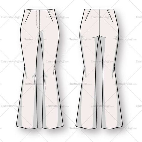 Pant Template, Fashion Flat Template, Dna Artwork, Flared Bottoms, Drawing Female, Trendy Trouser, Flat Drawings, Trendy Flats, Flat Pant