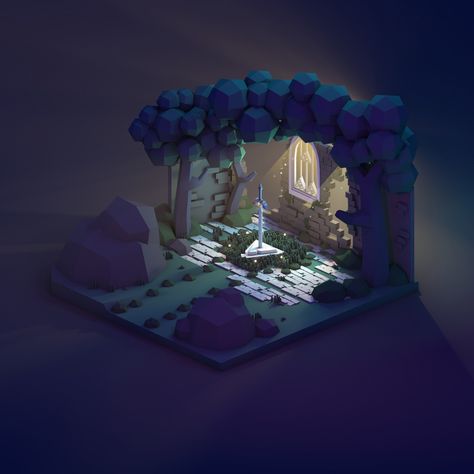 Master Sword on Behance Game Design Inspiration Concept Art, Cubicle Room, Ballroom Balcony, Dioramas Ideas, Pattern Game, Autodesk Maya, Isometric Art, Low Poly Art, 3d Modelling