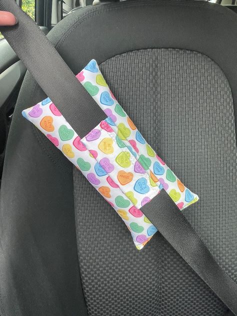 Large Seatbelt Pillow Love Hearts Sweets Design Travel Pillow Car Pillow Chemo Port Pillow Seatbelt Cushion Travel Gift Pastel Soft fun - Etsy Small Things To Sew, Love Hearts Sweets, Chemo Port Pillow, Port Pillow, Seatbelt Pillow, Sweets Design, Chemo Port, Seat Belt Pillow, Love Heart Sweets