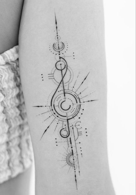 Flute Tattoo, Fibonacci Tattoo, Alchemy Tattoo, Music Tattoo Designs, Note Tattoo, Geometry Tattoo, Geometric Tattoo Design, Spine Tattoos For Women, Modern Tattoos