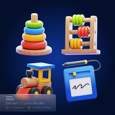 Kids Toys 3D assets You can purchase these from the link in my bio. Available on Iconscout and Gumroad (soon) . Done in Blender. Cycles Render . For inquiries, please DM or email me at: mwildancahya@gmail.com . Thanks! . #3d #toys #3dicon #blender #gameassets #stylized #blender #cycles #render #eevee #kids #kidtoys #cute #cozy 3d Reference, 3d Toys, Ui Game, 3d Blender, 3d Icons, Game Concept Art, Game Concept, 3d Assets, Kid Toys