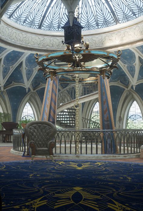 Hogwarts Legacy Common Rooms Gryffindor, Hogwarts Common Rooms Ravenclaw, Hogwarts Ravenclaw Common Room, Wizard School Aesthetic, Ravenclaw Common Room Hogwarts Legacy, Ravenclaw Common Room Aesthetic, Ravenclaw Fanart, Ravenclaw Dormitory, Hogwarts Legacy Ravenclaw