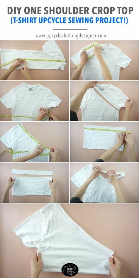 T Shirt Upcycle, Diy Cut Shirts, Clothes Upcycle, Diy Crop Top, Diy Clothes Refashion, One Shoulder Crop Top, Upcycle Clothes Diy, Upcycle Shirt, Upcycle Sewing