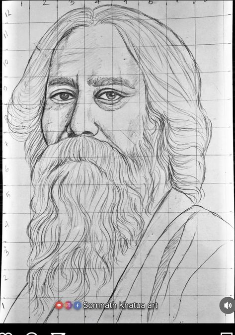 Sketch Of Rabindranath Tagore, Rabindranath Tagore Pencil Sketch, Rabindranath Tagore Portrait Sketch, Rabindra Nath Tagore Sketch, Rabindranath Tagore Sketch Easy, Rabindranath Thakur Drawing, Grid Line Drawing, Rabindranath Tagore Art, Rabindra Nath Tagore Drawing