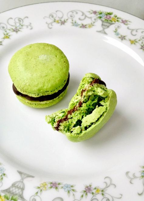 A Kitchen Hoor's Adventures | Pistachio Macaron with Passionfruit Ganache recipe has unique flavor from the passionfuit liquor in the ganace. One of my favorite desserts to make. Passionfruit Ganache, Pistachio Macaron, Dark Chocolate Ganache, Butter Pecan, Almond Recipes, Dark Chocolate Chips, Chocolate Ganache, Passion Fruit, Macaroons