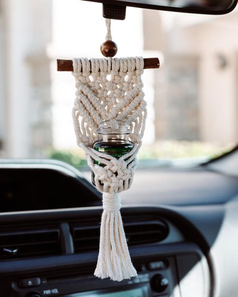 Car Macrame, Macrame Car Hanger, Car Macrame Hanging, Macrame Car Freshener, How To Make Macrame Car Diffuser, Mini Macrame Car Hanger, Macrame Car Charm Diffuser, Macrame Car Defuser, Car Air Freshener Diy