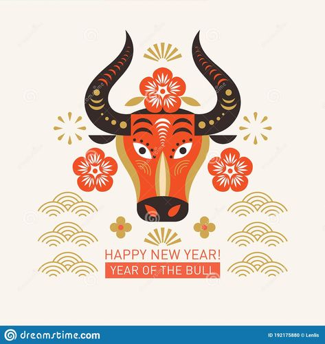 Illustration about Chinese Happy New Year. Year of the bull. Happy new year greetings, Year of the OX, Greeting card. Illustration of background, oriental, round - 192175880 Ox Illustration, Chinese Happy New Year, Asian New Year, Red Envelope Design, Chinese New Year Card, Chinese New Year Design, Chinese Calendar, New Year Illustration, New Year Art