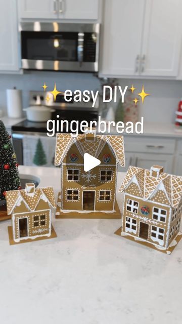 Elaina Zinke on Instagram: "LOVE how cute these gingerbread houses turned out! (Also love that they cost me less than $20 to do make). 🤎🤍  **Papier-mâché houses (and mini wreaths) came from Hobby Lobby. Link in my Linktree (in my bio) and in a highlight bubble.  **Painting supplies are linked in my Amazon Storefront (in my bio) under “Gingerbread Houses”  #gingerbreadhouse #diygingerbreadhouse #christmascraft #christmasdecorations #asmrcrafting #diychristmas #diychristmasdecor #gingerbreadhouses  #hobbylobbychristmas" Hobby Lobby Christmas Decor 2023, Hobby Lobby Christmas Decor Ideas, Hobby Lobby Christmas Decor, Cardboard Gingerbread House, Ginger Bread House Diy, House Candle Holder, Make A Gingerbread House, Christmas Crafts Diy Projects, Gingerbread Diy