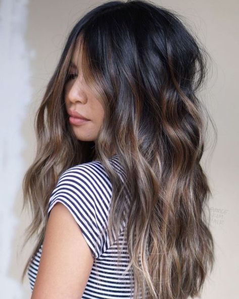 Ash Brown Balayage with Black Roots Balayage Hair Color Ideas, Balayage Hair Color, Black Hair Balayage, Black Roots, Brown Hair Balayage, Balayage Brunette, Hair Color Balayage, Hair Inspo Color, Light Hair