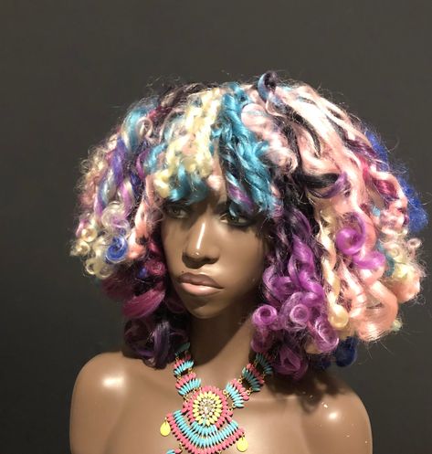 Colorful Black Hairstyles, Halloween Hair Designs, Scene Curly Hair, Clowncore Hair, Color Wheel Hair, Hair Color Analysis, Spiral Hairstyles, Unique Dyed Hair, Color Chart Hair