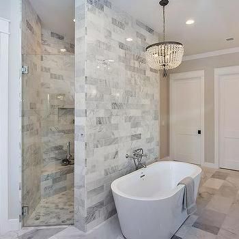 Shower With Two Entrances, Walk In Shower No Tile, Walk Around Shower Behind Tub, Master Bath Walk Through Shower Ideas, Walk Thru Shower Ideas, Grotto Shower Master Bath, Large Master Bath Shower Designs, Walk Through Shower Ideas, Best Master Bath Layout