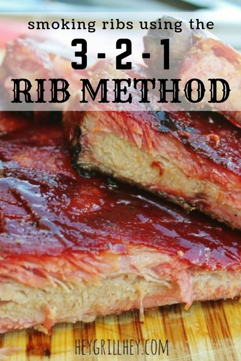 3 2 1 ribs are a fool proof way to get fall off the bone tender ribs. The 3 2 1 rib method is based on smoking ribs at a certain temperature for 3 hours, wrapping with liquid for 2 hours, and saucing for the final 1 hour. #ribs #321 #smoked #bbq #howto Smoked Rib Tips Recipe, 321 Smoked Ribs, 3 2 1 Ribs, Hey Grill Hey, Traeger Grill Recipes, Smoked Pork Ribs, Tender Ribs, Rib Roast Recipe, Pellet Grill Recipes