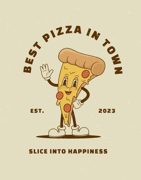 Vintage Pizza Poster, Pizza Cartoon Illustrations, Pizza Slice Illustration, Pizza Advertisement, Pizza Graphic Design, Pizza Poster Design, Cartoon Pizza Slice, Nostalgia Illustration, Pizza Mascot