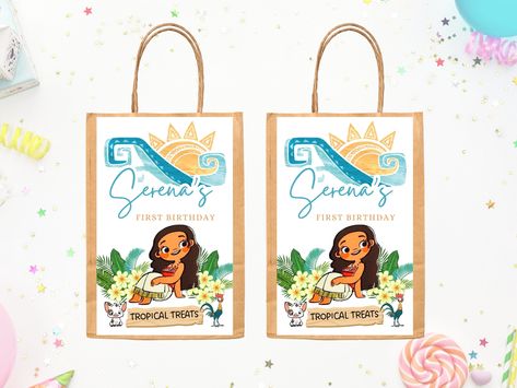 Moana Gifts, Moana Theme, Tropical Gifts, Moana Birthday Party, Moana Birthday, Loot Bags, Favor Bag, Beach Theme, Font Style