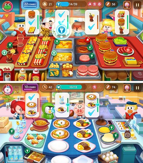 [Global]Pancakes, Omelet Rice, Hamburgers, and More! Cooking Game "LINE Chef" Launches Worldwide Today | LINE Corporation | News Omelet Rice, Restaurant Game, Crazy Kitchen, How To Cook Liver, Game Cafe, Line Game, 2d Game Art, Cooking Game, Game Ui Design