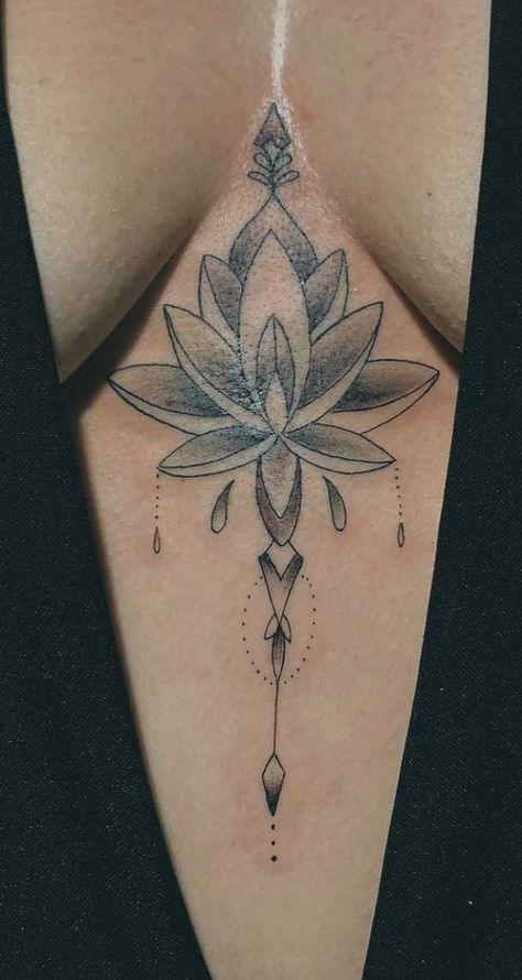 Tattoos Middle Of Chest Women, Lotus Flower Chest Tattoo Female, Tattoos For Underboob, Backtattoos Back Women, Between Breast Tattoo Black Women, Underbreast Tattoo Black Women, Chest Tats For Women, Lotus Flower Sternum Tattoo, In Between Chest Tattoo Female Black