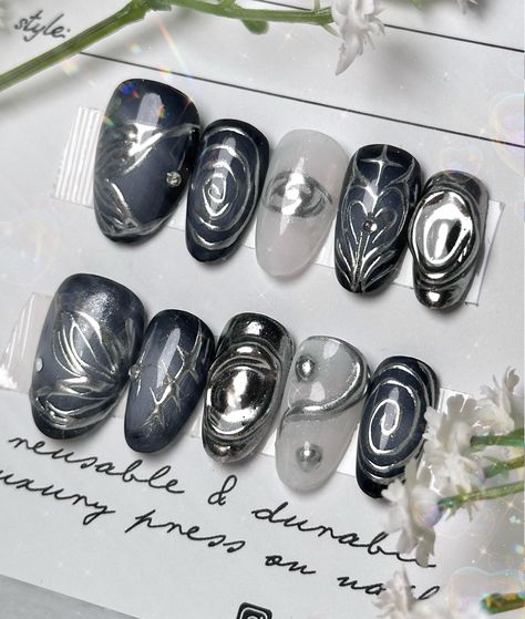 Trendy and sleek ATEEZ themed nails. ATEEZ logo can be removed upon request in personalization. Design will be replaced with something else that will still fit the vibe of the nail designs! PLEASE CONSIDER ORDERING A NAIL SIZING KIT FOR BEST FIT! Ateez Nail Inspiration, Ateez Concert Nails, Ateez Themed Nails, Ateez Nail Ideas, Kpop Nails Designs Ateez, P1harmony Nails Designs, Ateez Nails Designs, Silver And Green Nails, Txt Inspired Nails