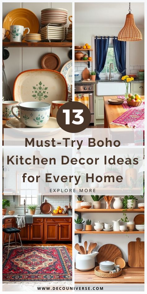 Transform your kitchen with Boho style! From earthy textures to colorful accents, these 13 ideas will inspire a warm, inviting look. Boho Chic Kitchen Decor, Winter Window Boxes, Eclectic Kitchen Decor, Moroccan Kitchen, Boho Kitchen Ideas, Earthy Textures, Old Fashioned Kitchen, Boho Kitchen Decor, Unique Backsplash