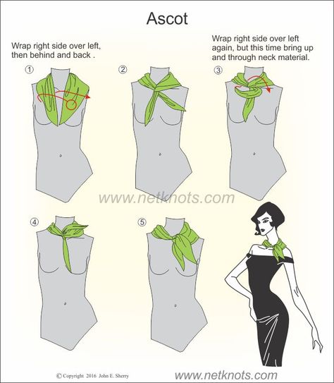 How To Tie An Ascot Women, Tieing Scarves Neck, How To Tie Neck Hankerchief, Cute Scarf Styles, Ascot Ties Women, Scarf Knots How To Tie Scarves, How To Tie An Ascot, How To Style A Tie, How To Make Accessories