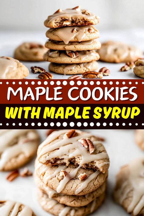 These brown sugar maple cookies with maple icing are soft, pillowy, and infused with real maple syrup in every bite. Trust me, they're not to be missed. Maple Recipes Baking, Maple Cookie Bars, Ambrosia Maple Projects, Maple Brownies, Maple Treats, Colossal Cookies, Maple Desserts, Maple Icing, Maple Cookies