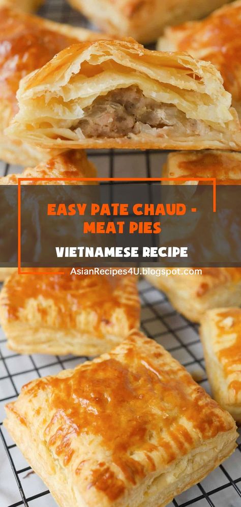 Pâté chaud, or bánh patê sô is a Vietnamese hot pastry pie made with a puff pastry that is buttery and flaky with a delicious ground pork filling. It’s a great snack for your little ones or a savory breakfast to enjoy with your morning cup of joe. #Vietnamese #Recipes #Easy #Meat Vietnamese Dishes, Paleo Recipes Breakfast, Meat Pies, Puff Pastry Dough, Pastry Pie, Meat Pie, Savory Breakfast, Vietnamese Recipes, Healthy Appetizers