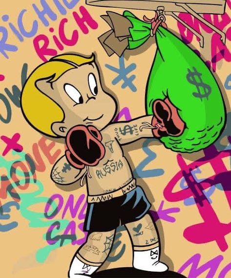 Art Spray Paint, Alec Monopoly, Rich Art, Richie Rich, Spray Paint On Canvas, Pop Art Illustration, Acrylic Spray Paint, Dope Cartoon Art, Graffiti Wall Art