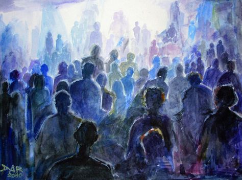 Crowd. Watercolor.Crayons Person In A Crowd, Crowd Reference, Crowds Art, Crowd Drawing Reference, Crowded Room, Crowd Painting, Crowds Illustration, Crowded Art, Drawing A Crowd Of People