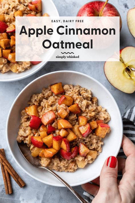 This easy, apple cinnamon oatmeal is made on the stove with old fashioned oats and filled with sautéed apples and a hint of cinnamon and brown sugar. This classic breakfast is a great way to start your day, and it's dairy free and vegan. Sauted Apples, Sautéed Apples, Old Fashioned Oats, Apple Cinnamon Oatmeal, Old Fashion Oats, Cinnamon Oatmeal, Classic Breakfast, Apple Cinnamon, Cinnamon Apples