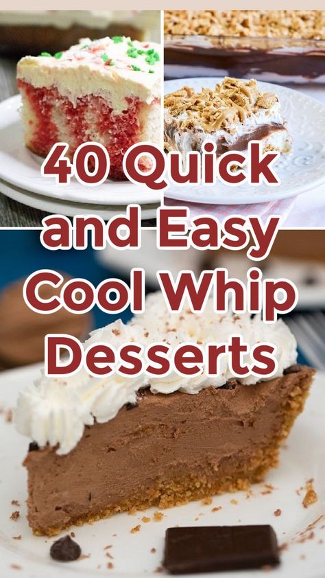 Cool Whip Recipes, Jello Pudding Recipes, Quick Puddings, Whip Recipes, Cool Whip Pies, Recipes With Cool Whip, Whipped Cream Desserts, Cool Whip Desserts, Jello Dessert Recipes