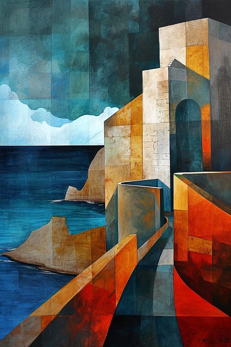 Cubism Landscape, Personal Manifesto, Manifesto Design, Vibrant Paintings, Abstract Art Projects, African Artwork, Architecture Collage, Geometric Shapes Art, Learn Art