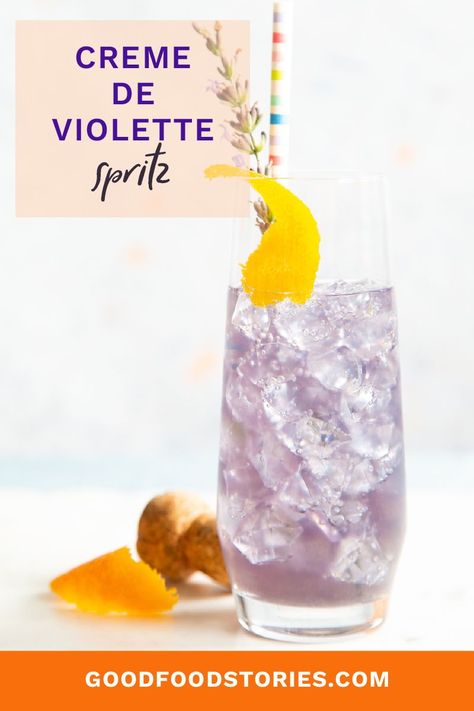 This creme de violette spritz has a delicate floral taste that pairs well with  the light fizz of Prosecco. It's a stunning summer sipper.  #spritz #cocktail #prosecco #cremedeviolette Cocktail Prosecco, Mocktail Bar, Frozen Cocktail Recipes, Spritz Cocktail, Food Stories, Soft Pretzels, Wine Cocktails, Frozen Drinks, Smoothie Shakes