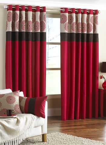 A gorgeous pair of ready made curtains. See more on #curtains2bedding.com Red Curtains Living Room, Red And White Curtains, Luxury Curtains, Beautiful Houses Interior, Stylish Curtains, Quality Curtains, Curtains Living, Red Curtains, Modern Curtains