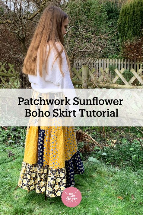 Do you want to start sewing your Summer Wardrobe ? Try out this gorgeous Boho Patchwork Skirt. Boho Maxi Skirt Pattern, Boho Patchwork Skirt, Diy Boho Skirt Tutorials, Sew Boho Skirt, Diy Patchwork Skirt Pattern, Patchwork Skirt Diy Sewing Tutorials, Boho Clothing Sewing Patterns, Hippie Skirt Sewing Pattern, Scrap Skirt Diy