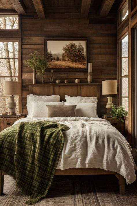 80+ Gorgeous Cottagecore Bedroom Ideas Mountain Cabin Aesthetic Bedroom, Western Cabin Bedroom, Knotty Pine Bedroom Ideas, European Cottage Bedroom, Cottage Style Bedroom Ideas, Small Cabin Bedroom Ideas, Cabin Bedroom Aesthetic, Cozy Cabin Bedroom Ideas, Mountain Cabin Bedroom