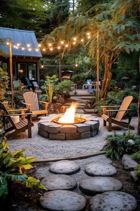 Outdoor Fire Pit Area, Backyard Seating Area, Outdoor Fire Pit Designs, Fire Pit Landscaping, Aesthetic Garden, Garden Fire Pit, Fire Pit Area, Garden Aesthetic, Backyard Inspiration