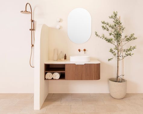 Waverley Curved Vanity | ADP Renovation Planner, Architectural Designer, V Groove, Inset Basin, Upstairs Bathrooms, Designer Products, Wall Hung Vanity, Laundry In Bathroom, Cherry Pie