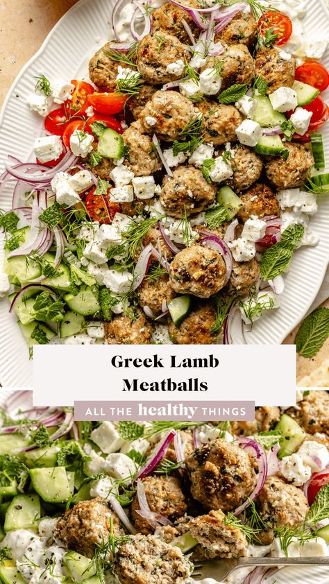 This Greek Lamb Meatballs recipe is full of flavor, easy to make, and super customizable for a family-friendly weeknight dinner. Serve it with a scoop of homemade tzatziki sauce, fresh veggies, and warm pita bread! Lamb Meatballs Greek Tzatziki Sauce, Lamb Meatballs Recipe, Greek Lamb Meatballs, Lamb Meatballs Greek, Kid Friendly Meals Easy, Greek Lamb, Healthy Kid Friendly Meals, Homemade Tzatziki Sauce, Healthy Appetizer