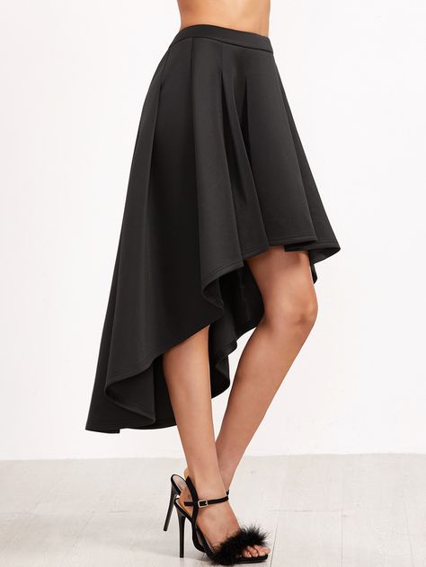 Shein Black Box Pleated High Low Skirt Low Skirt Outfit, High Low Skirt Outfit, Black High Low Skirt, Outfit Ideas For Church, Skirt Outfit Ideas, Latina Outfit, Skirt Inspiration, Box Pleat Skirt, Stylish Skirts