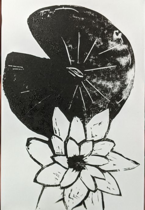 Linocut lily pad part of a larger picture I'm producing Flower Stencil, Lily Pond, Sgraffito, Clay Ideas, Lino Print, Elementary Art, Linocut Prints, Large Picture, Lily Pads