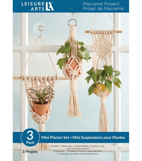 Mini Macrame Plant Hangers - Qucik and easy Various sizes that include the suction cup hangers16" & 11" & 8"Set of Mini plant hangers - kit includes - ring, dowels, cord, instructions and suction cup hangers3 small plant hangers - hold 1" mini pots - can hang on a window with theincluded suction cup hangers Mini Plant Hanger, Planter Macrame, Cord Wood, Macrame Planter, Mini Plant, Diy Plant Hanger, Mini Macrame, Mini Plants, Creative Corner