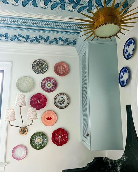 Kristie McGowan on Instagram: "Happy Monday from my corner of the world to yours. I am still giddy over the fact that this room was shared in @southernlivingmag in an article about my wallpaper. I’ll share the link in stories in case you didn’t see it! I have collected a few more plates recently and plan on adding them to this wall now that I have the correct hardware in hand. Keep an eye out in stories - I’ll do my best to share! • • • #myhome #housebeautiful #southernliving #myhousebeautiful Plates Hanging On Walls, Decorating With Plates, Plate Walls, Plates On The Wall, Dining Area Design, Outdoor Fireplace Designs, Kitchen Plate, My Wallpaper, Plate Wall Decor