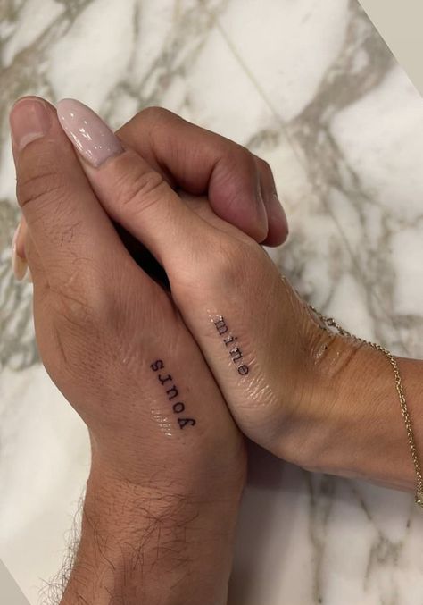 Dainty Marriage Tattoos, His Hers Tattoos Couple, Partner Name Tattoo Ideas, Husband Writing Tattoo, Matching Half Tattoos, Wedding Matching Tattoos, Tattoos With Significant Other, Matching Puzzle Tattoo, Secret Lovers Tattoo Ideas