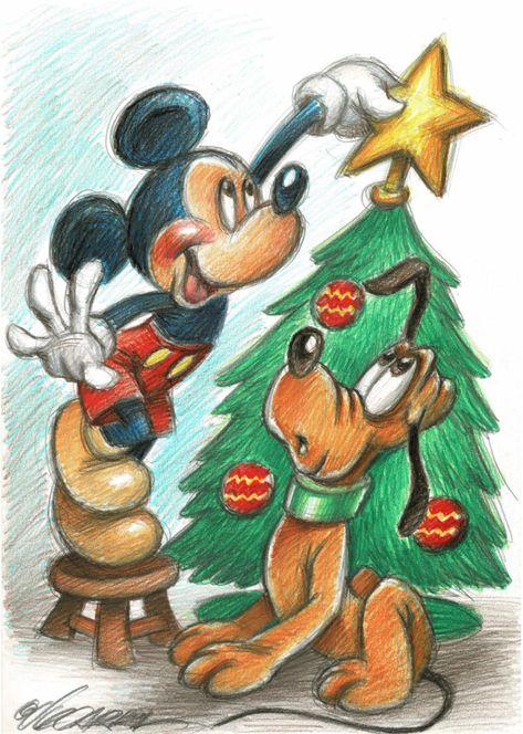 Mickey Mouse Christmas Drawing, Christmas Cartoon Drawings Easy, Disney Marker Art, Disney Christmas Illustration, Christmas Drawing Cartoon, Christmas Disney Drawings, Disney Christmas Drawing Ideas, Disney Christmas Drawing, Christmas Pencil Drawings