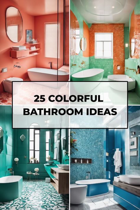 25 colorful bathroom ideas featuring bright, bold tiles and modern fixtures. Bright Green Bathroom Ideas, Colorful Half Bathroom Ideas, Colorful Bathroom Ideas Bright, Bathroom Ideas Bright, Colorful Bathroom Vanity, Small Colorful Bathroom, Colorful Bathroom Ideas, Geometric Tile Floor, Colourful Bathroom Ideas