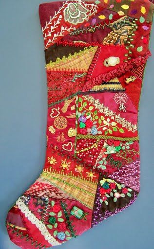 Crazy Quilt Stocking, Quilt Stocking, Quilted Stocking, Quilt Embroidery, Quilted Christmas Stockings, Mini Stockings, Christmas Stocking Pattern, Crazy Quilting, Stocking Pattern