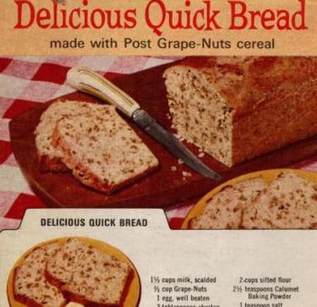 Grape-Nuts Quick Bread- Mom's Recipe Grape Nuts Recipes, Grape Nuts Cereal, Nut Bread Recipe, Grape Nuts, Handwritten Recipes, Nut Bread, Delicious Bread, Retro Recipes, Recipe For Mom